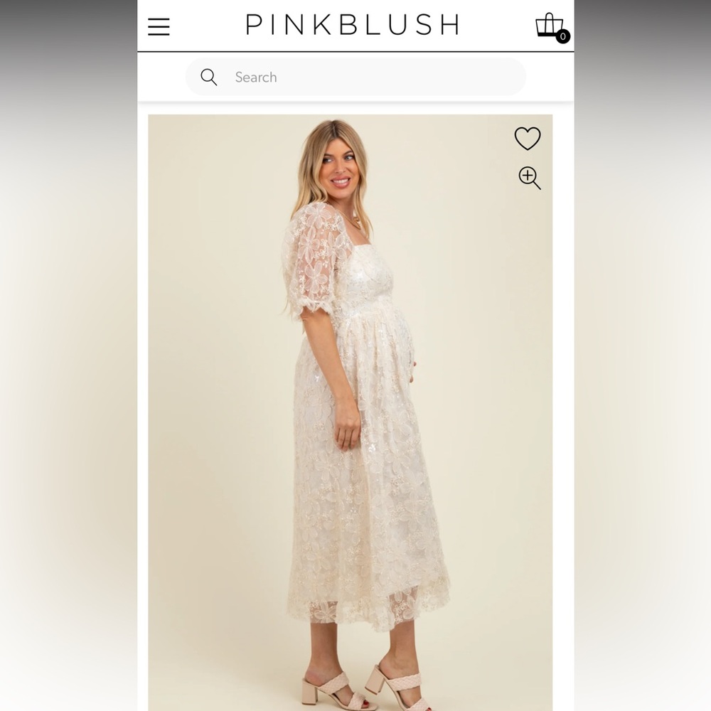 PINKBLUSH Cream Floral Mesh Overlay Tie Back Maternity Midi Dress